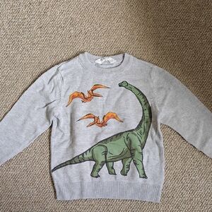 H&M Light Gray Knit Sweater With Dinosaurs, 2-4y